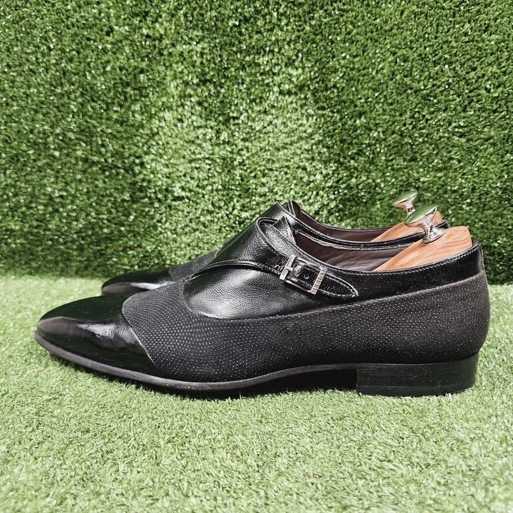 Mezlan Havre Black Leather Monk Strap Beaded Loafer Dress Shoes Mens 11
